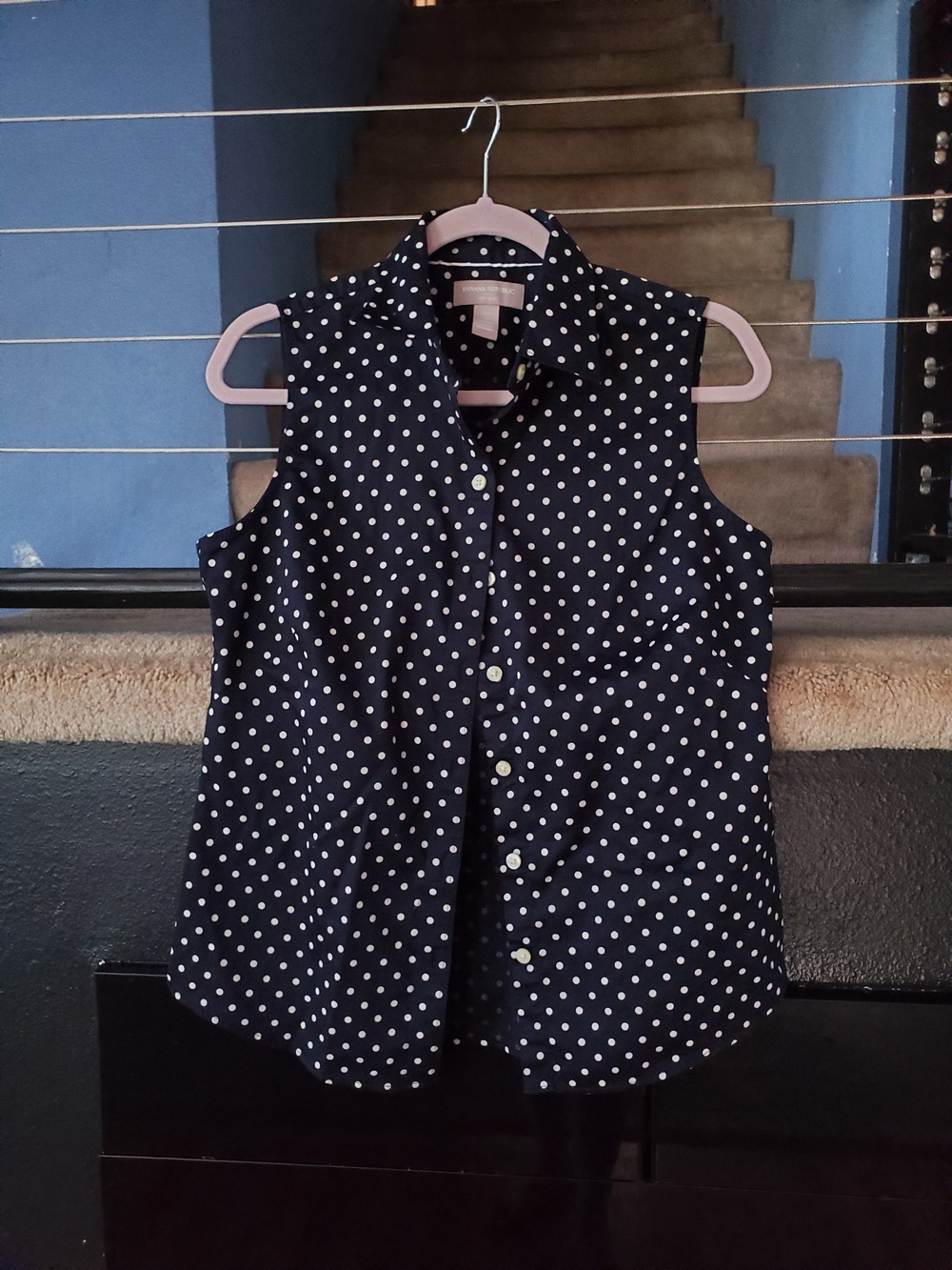 Banana Republic Navy Polka Dot Sleeveless Button-Up Tank